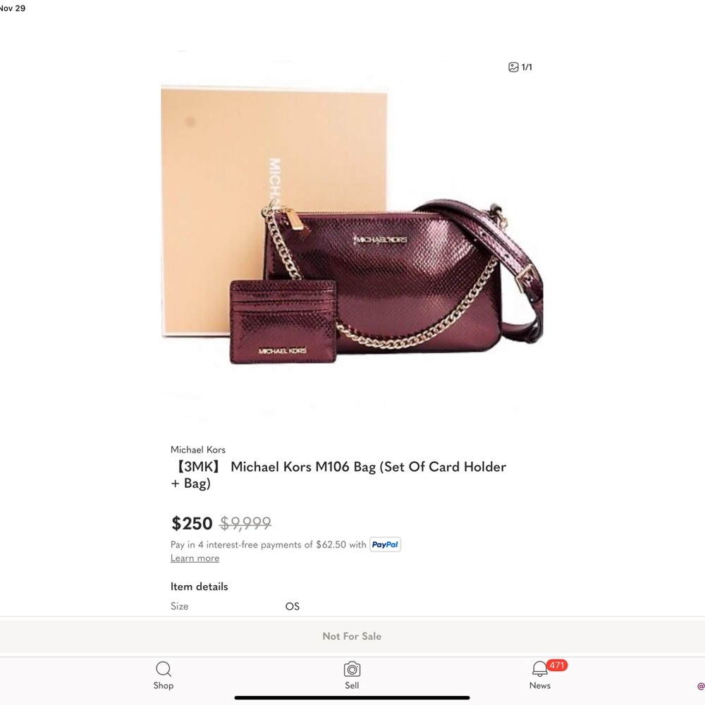 Michael Kors Metallic Burgundy Bag and Card Holder Set